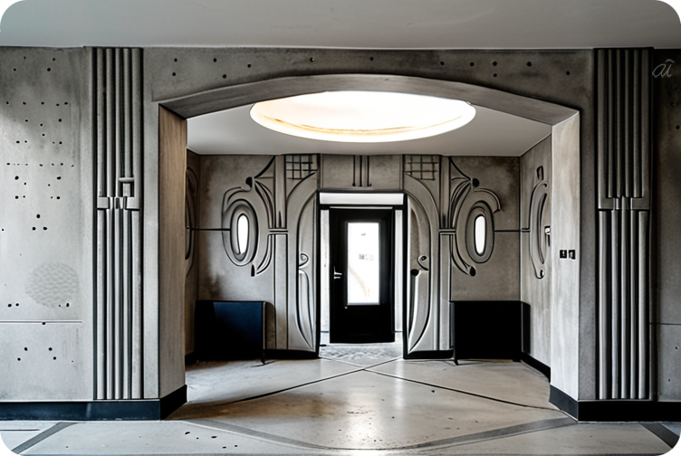 Brutalismus meets Art Deco: Wände aus Beton vereinen sich mit kunstvollen Details