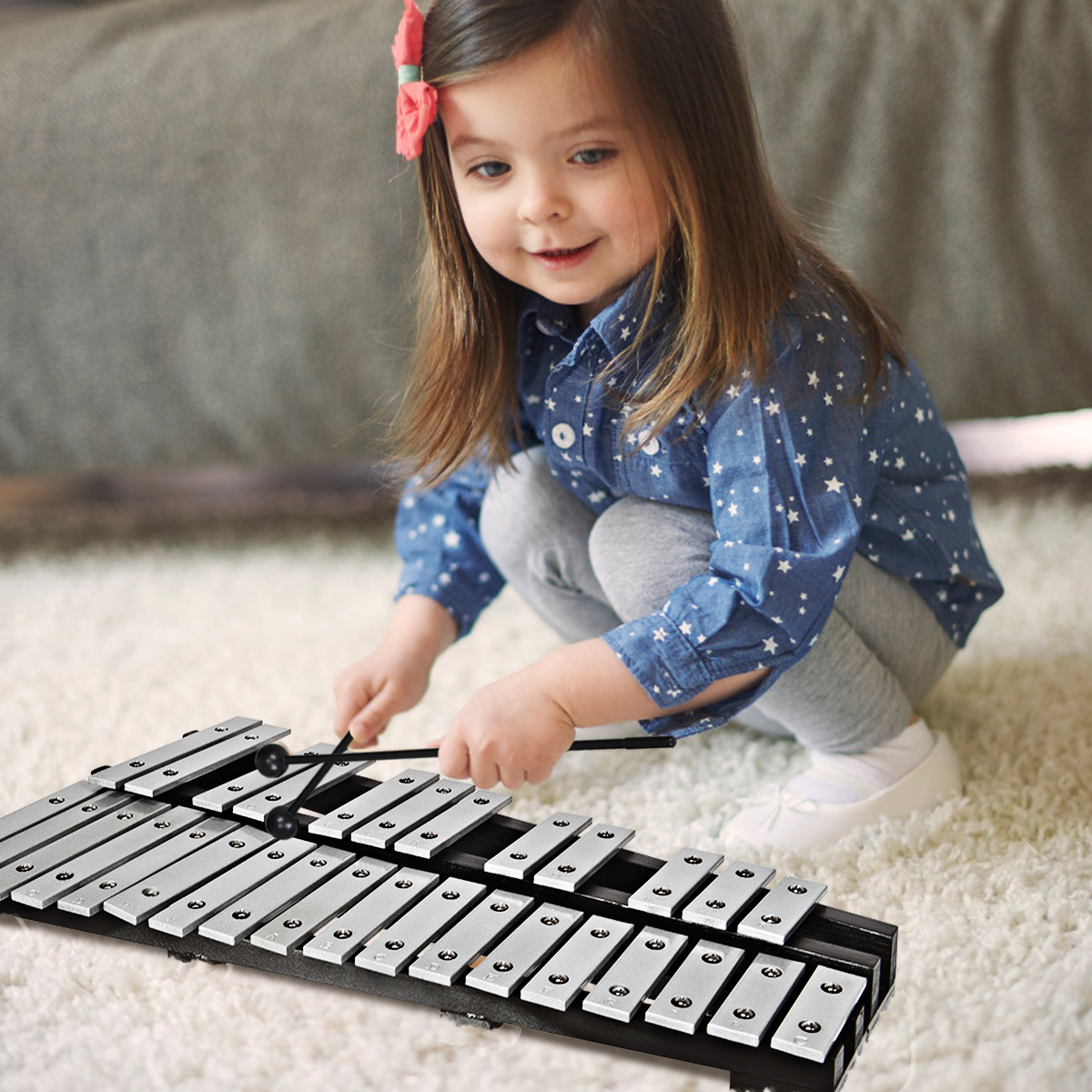 Handpercussion Glockenspiel Xylophon mit Schlägel Tragetasche 30 Noten