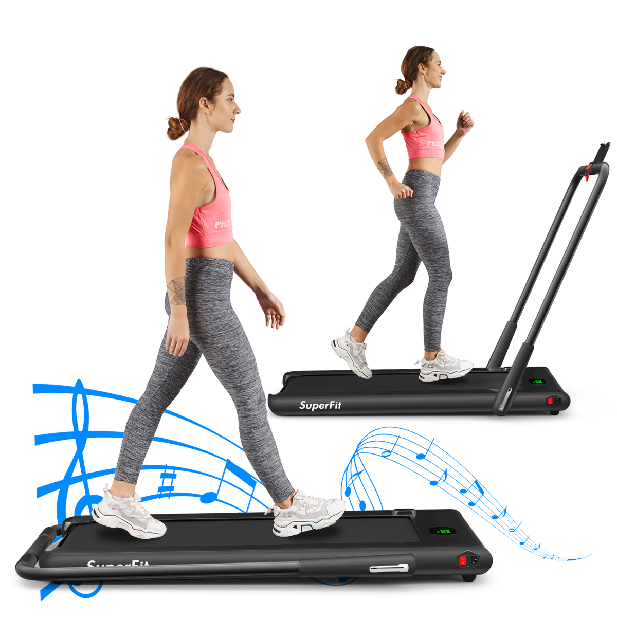 Elektrisch Laufband 1-12km/h LED Display Klappbar Heimtrainer Fitnessgerät 120kg Schwarz