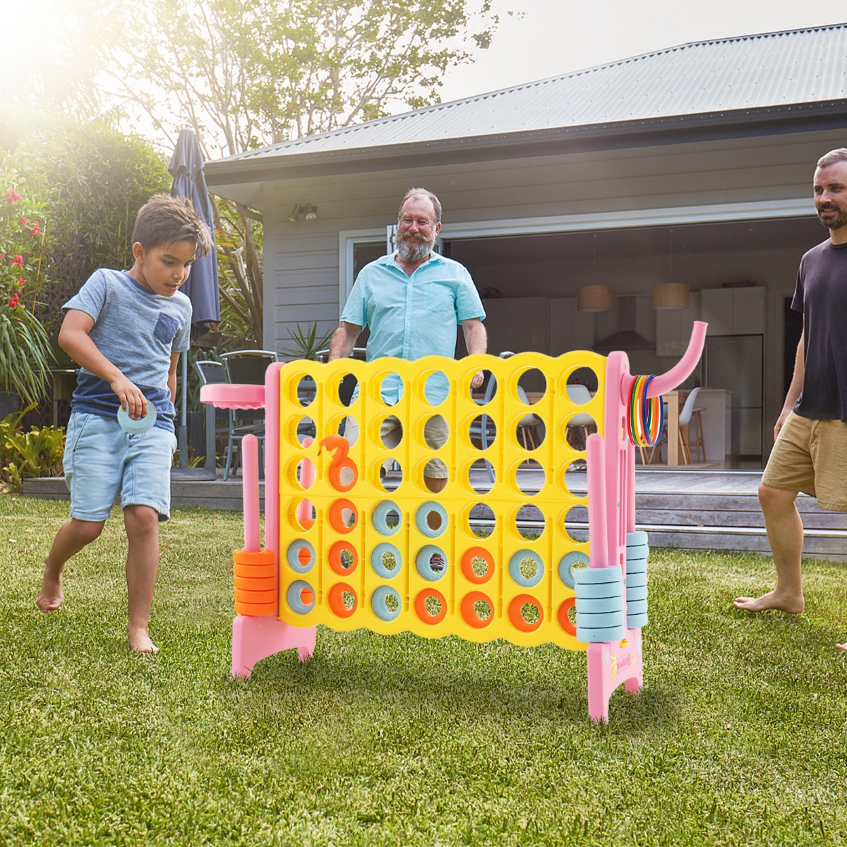 Riesiges 4-Gewinnt-Spiel erweitertes 4-Gewinnt-Spielset mit Basketballkorb und Wurfring Rosa