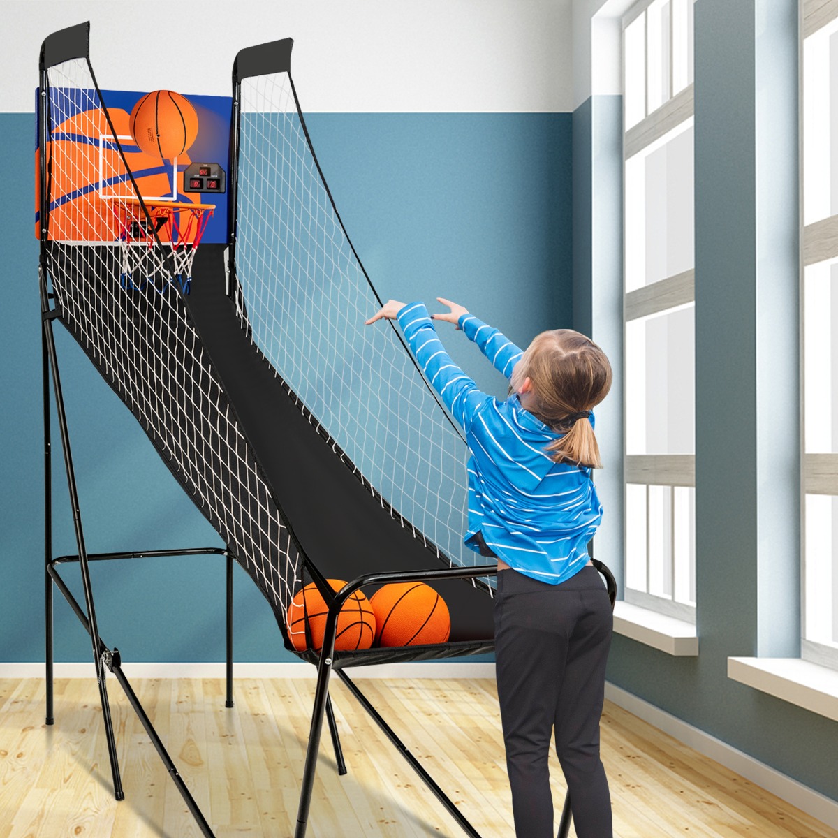 Tragbares Arcade-Basketballspiel Basketballautomat für Kinder 208 x 62 x 207 cm Schwarz