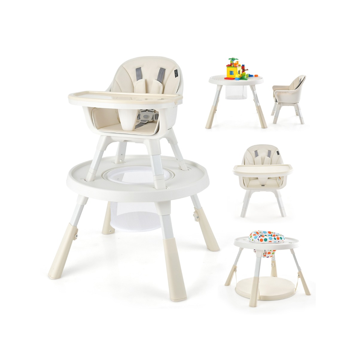 Höhenverstellbarer 6-in-1 Babyhochstuhl Beige Hochstuhl & Essenstuhl & Kindersitzgruppe