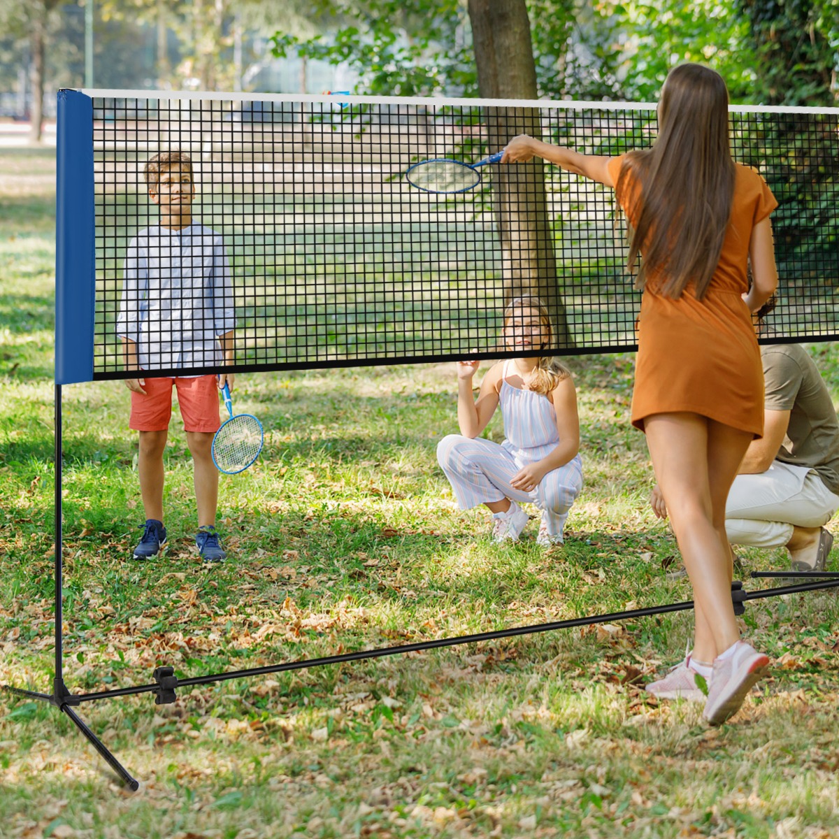 Badmintonnetz mit Ständer Federballnetz höhenverstellbar mit 2 Federbällen & Tragetasche 420 x 102 x 89–155 cm