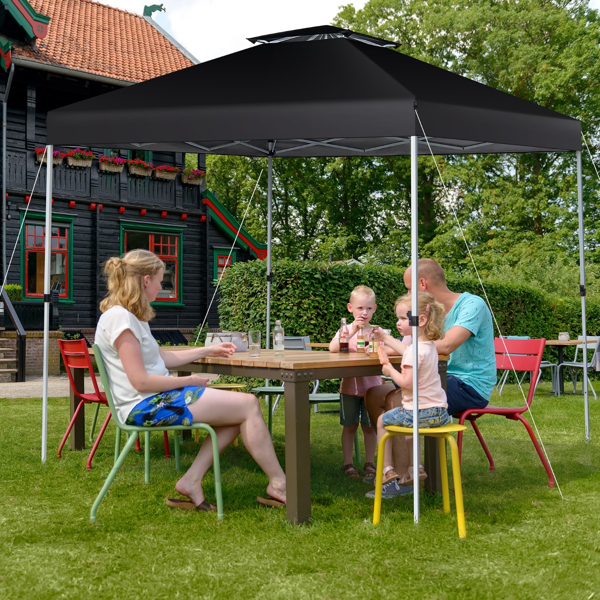 Pop-up-Überdachungszelt Outdoor Partyzelt mit verstellbarer Höhe 305 x 305 cm Schwarz