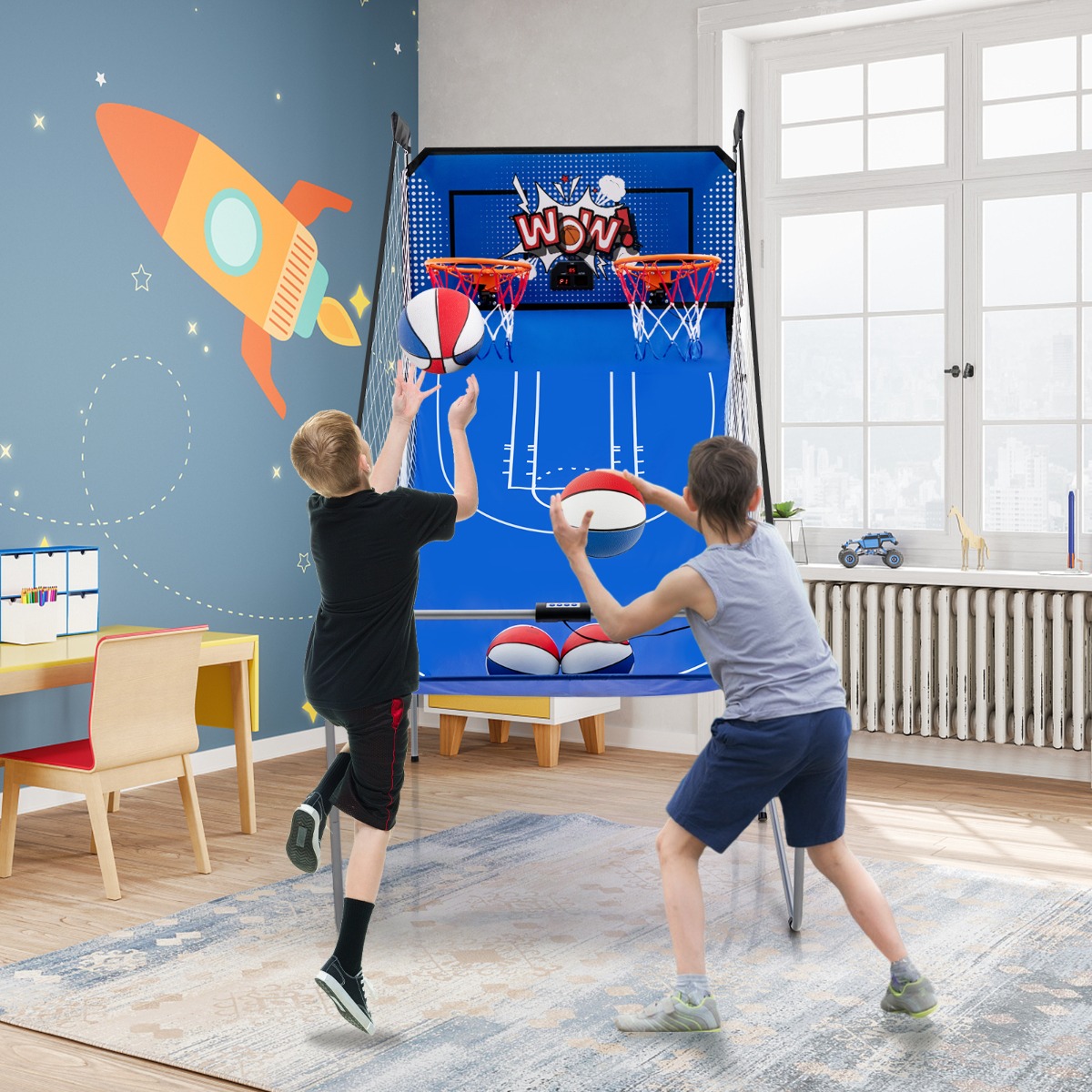 8 in 1 Basketballautomat mit 4 Bällen & Luftpumpe & 8 Spielmodi Arcade Basketballspiele Dunkelblau