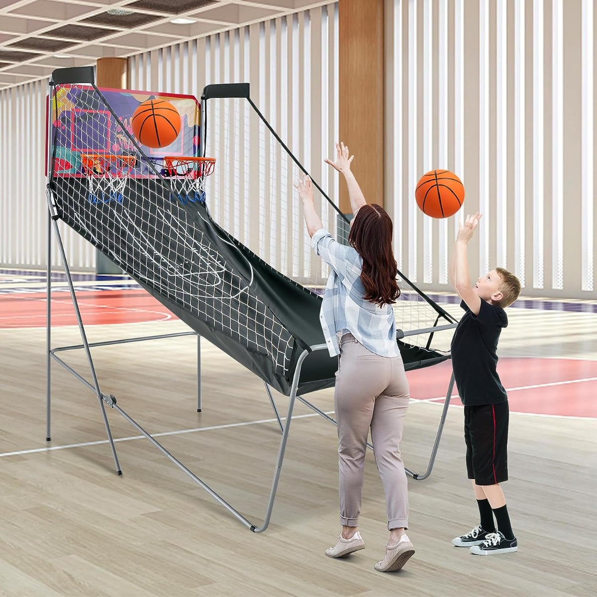 Basketballautomat Klappbares Basketball-Arcade-Spiel mit 2 Körben Lila