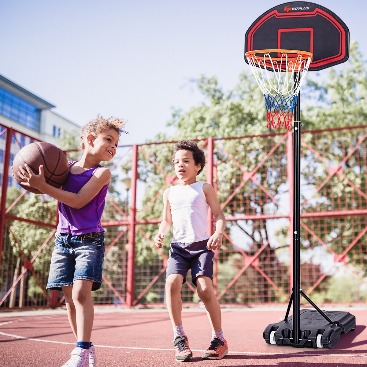 Höhenverstellbarer Basketballständer für Kinder für den Innen- und Außenbereich  Schwarz + Rot