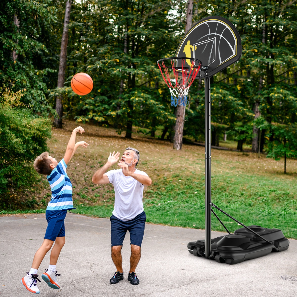 130-305 cm Höhenverstellbarer Basketballständer mit Rädern & Ständer Tragbarer Basketballkorb