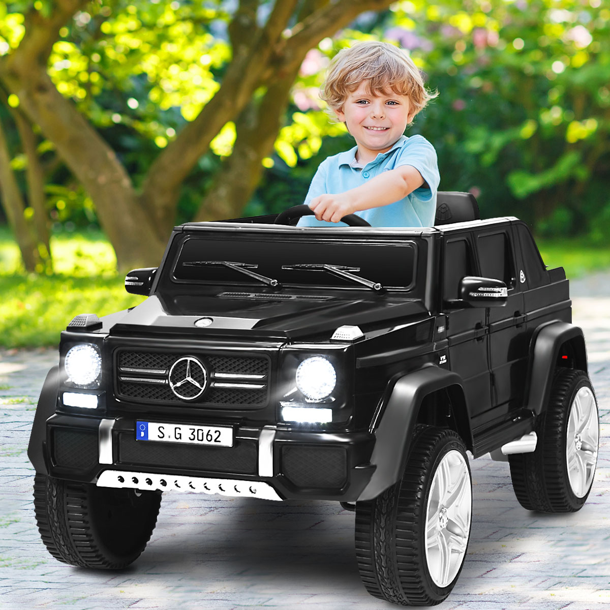 12V Kinderauto mit 2,4G-Fernbedienung mit Musik und LED-Leuchten Schwarz 115 x 67 x 57 cm Schwarz