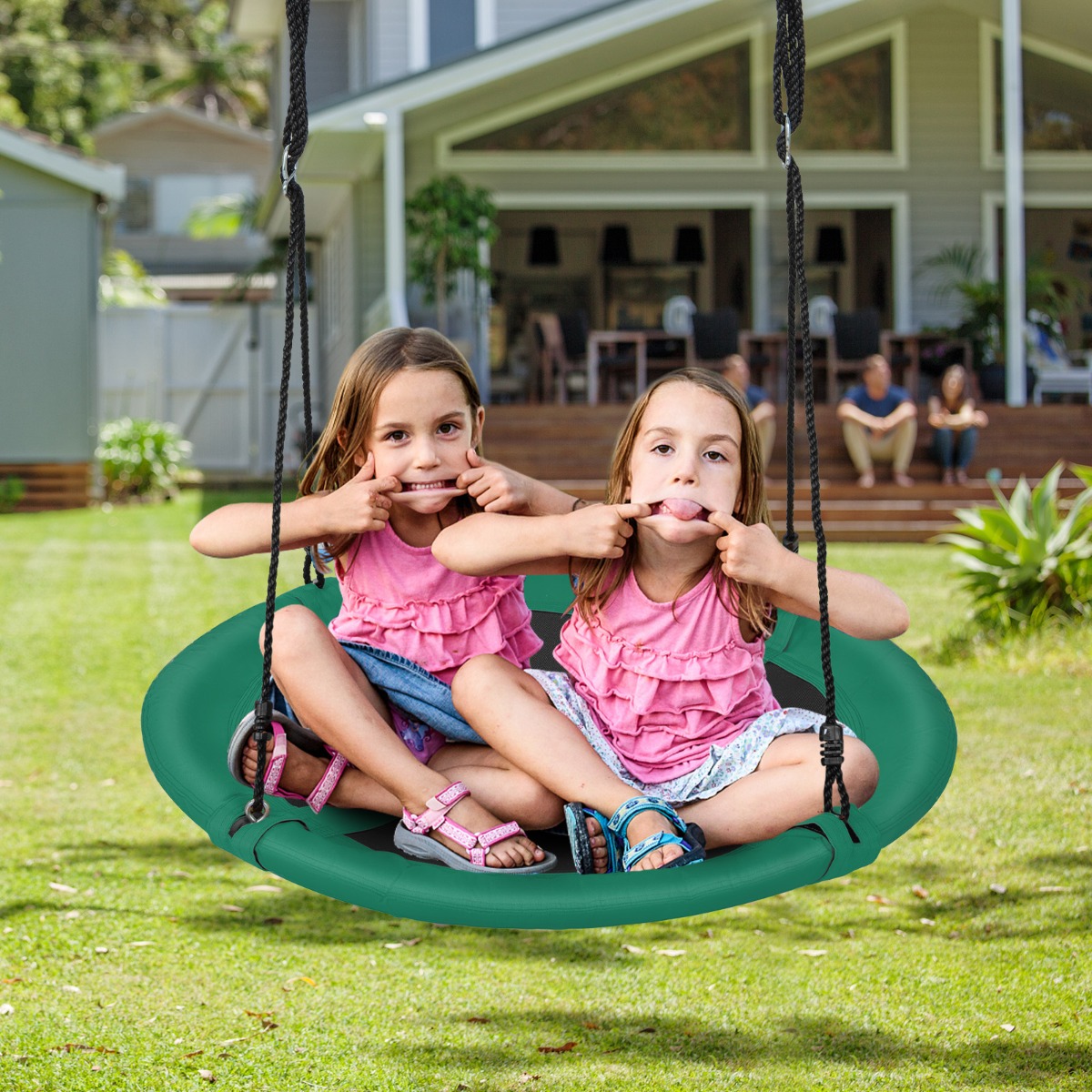 Ø 100 cm Nestschaukel mit Verstellbaren Seilen Hängeschaukel Kinderschaukel Rundschaukel Grün