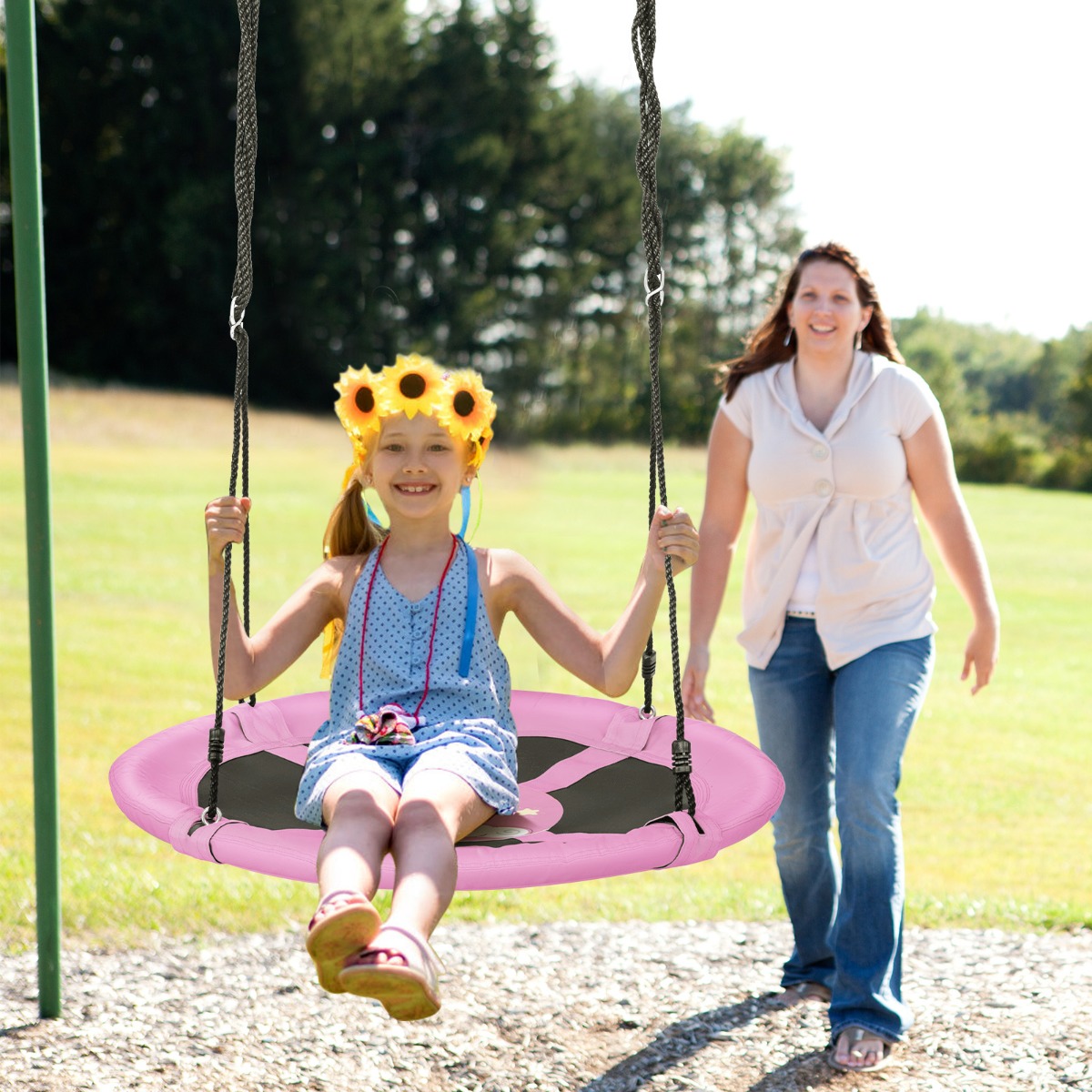 Ø 100 cm Nestschaukel mit Verstellbaren Seilen Hängeschaukel Kinderschaukel Rundschaukel Rosa