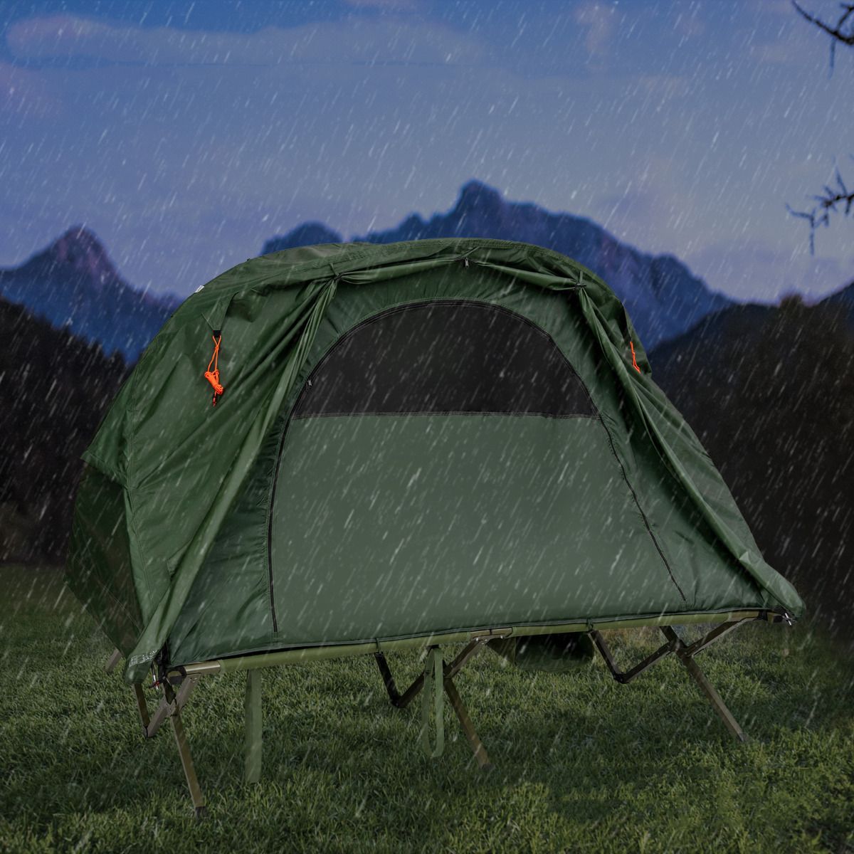 4 in 1 Campingzelt Set für 2 Personen mit Abdeckung und Matratze 194 x 146 x 160 cm Grün