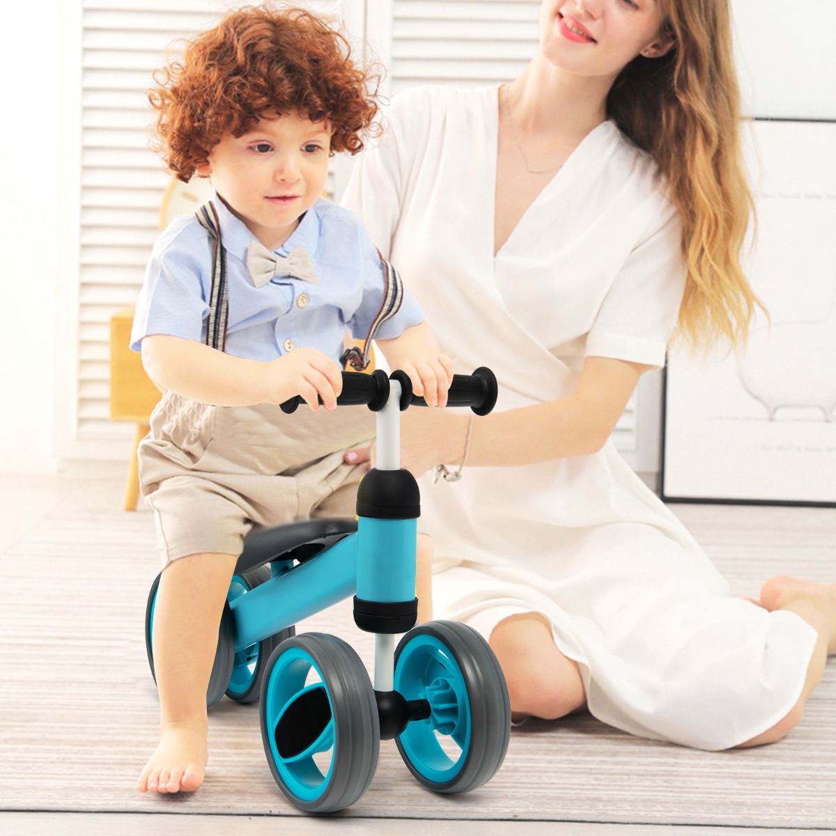 4 Räder Kinder Laufrad Balance Fahrrad ohne Pedal für Kinder von 1-2 Jahre Blau