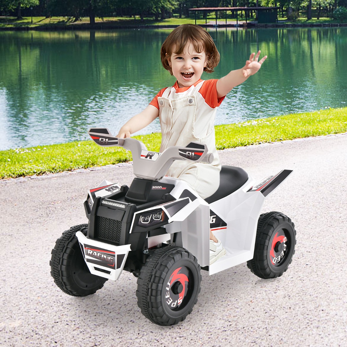 6V Kinder Quad Elektro mit Vorwärts-/ Rückwärtsschalter Kinderquad Mini Elektroquad Weiß