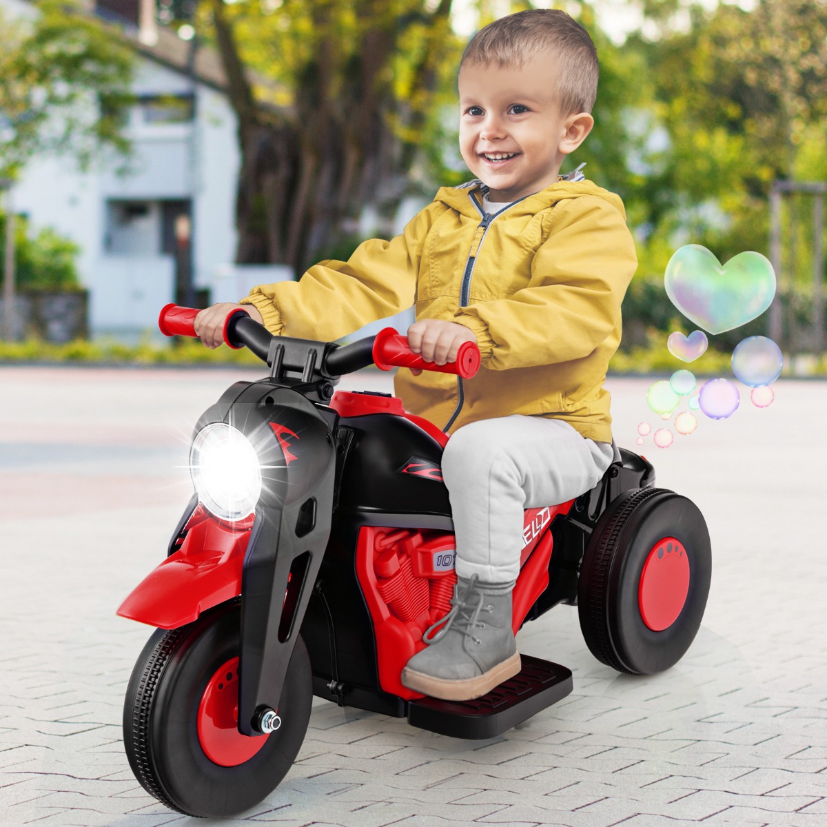 Kinder Motorrad mit Seifenblasenmaschine & Musik & LED Scheinwerfer Kindermotorrad Rot