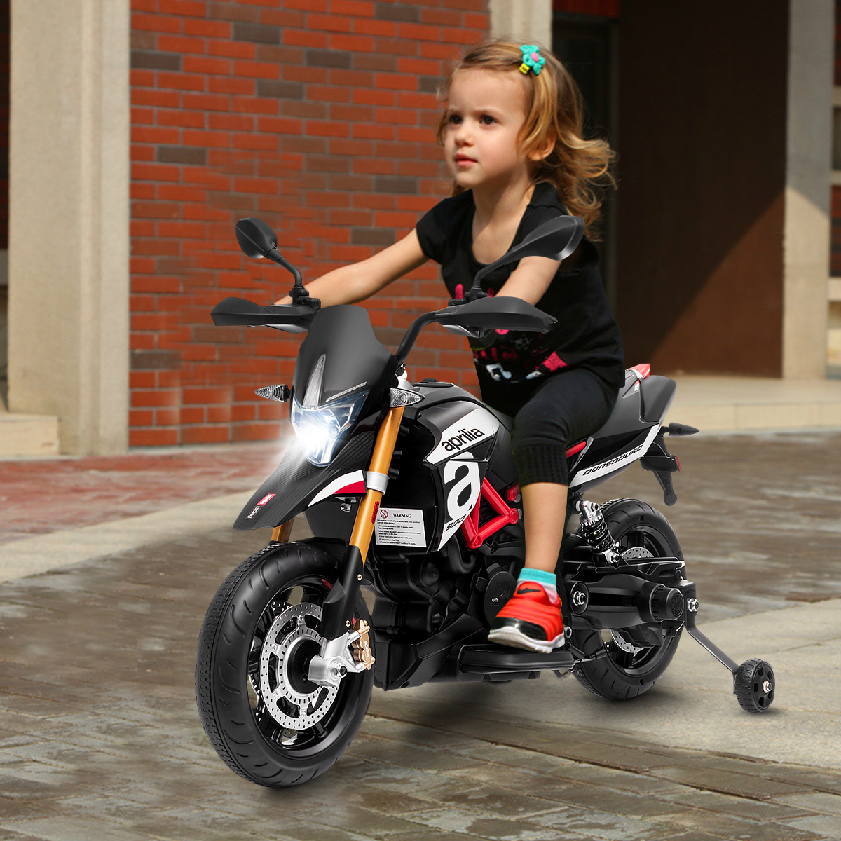 Kinder Motorrad mit Stützrädern Elektro-Motorrad mit LED-Lichter und Musik Schwarz