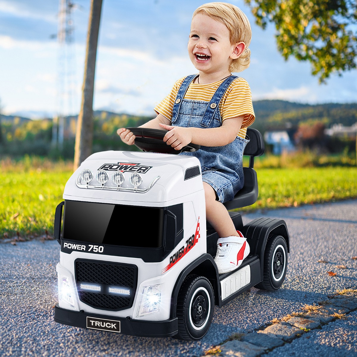 Elektrotruck für Kinder akkubetriebenes 6-V-Aufsitzspielzeug mit höhenverstellbarem Sitz 72 x 31 x 46 cm Weiß