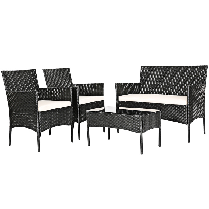 4 teiliges Gartenmöbel Set Rattan Balkonmöbel Set mit Sitzkissen für 4 Personen