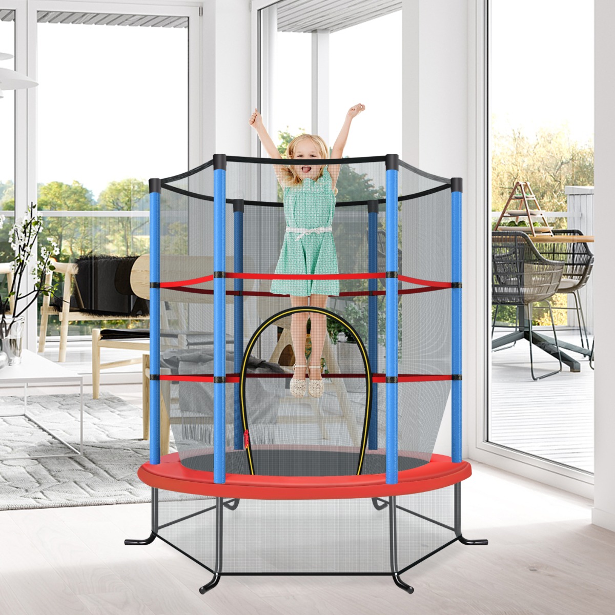 Ø140cm Gartentrampolin mit Sicherheitsnetz Trampolin bis 135KG belastbar für Kinder ab 3 Jahre Marineblau