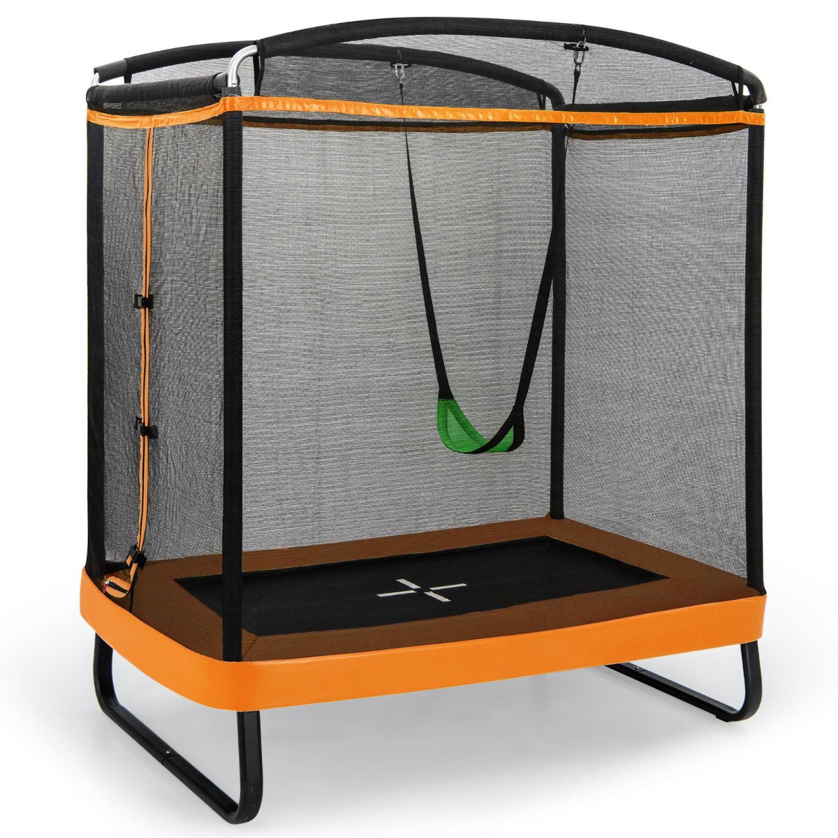 2 in 1 Kindertrampolin mit Schaukel & Sicherheitsnetz & Randabdeckung Orange