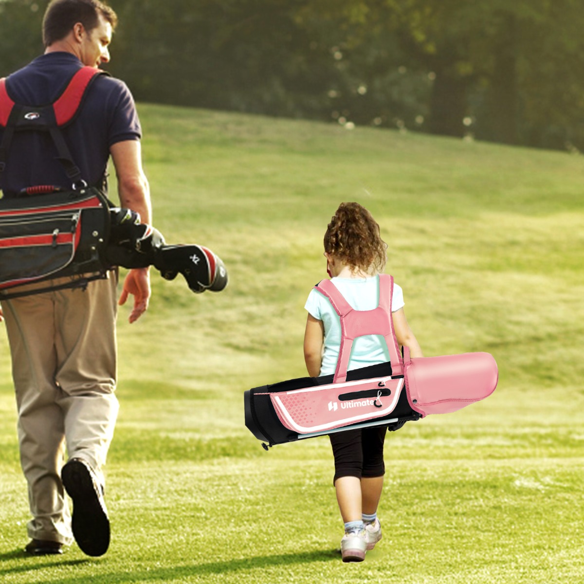 4-teiliges Kinder Golfschläger Set mit Golftasche & Regenhaube für Kinder von 5-7 Jahren Rosa