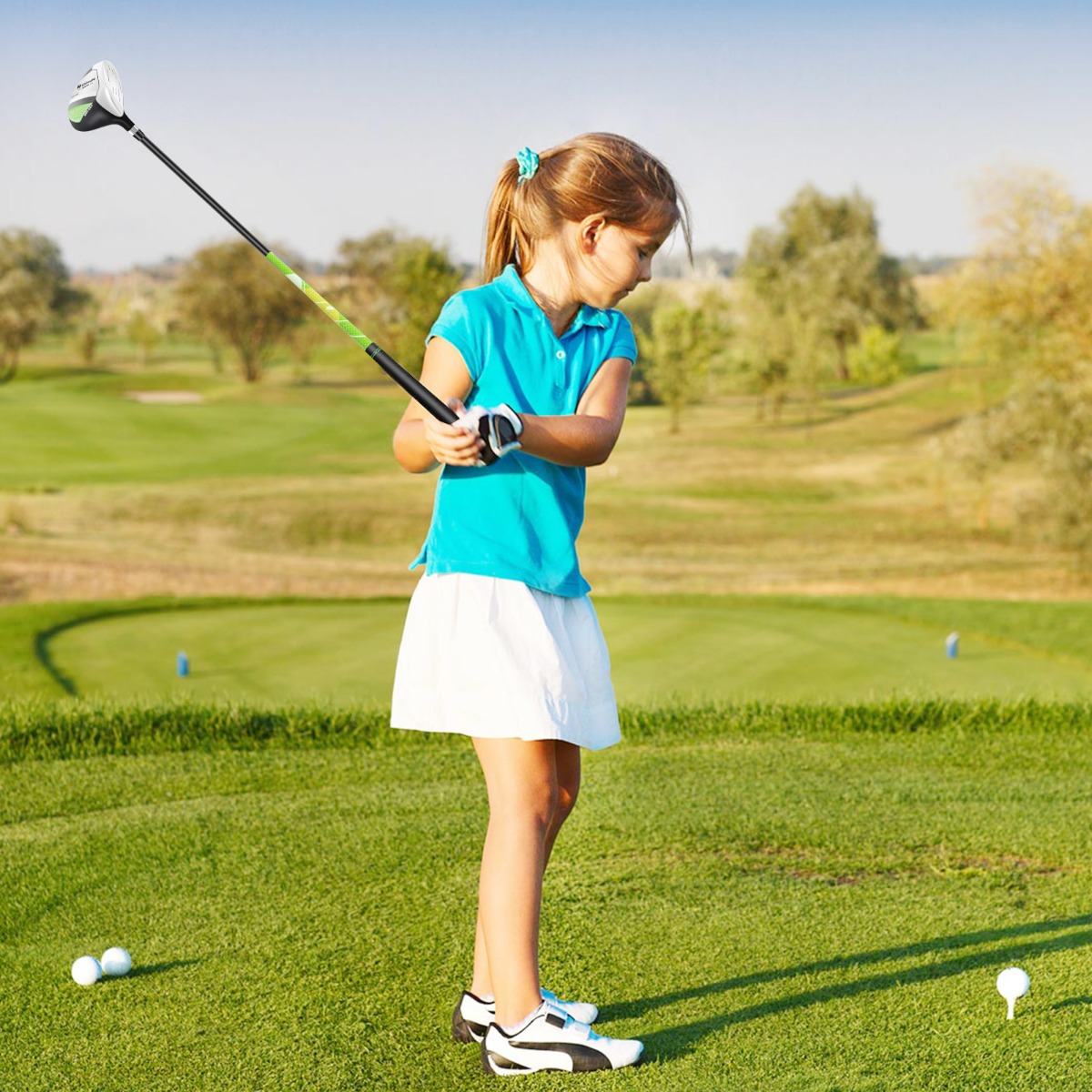 4-teiliges Kinder Golfschläger Set mit Golftasche & Regenhaube für Kinder von 8-10 Jahren Grün