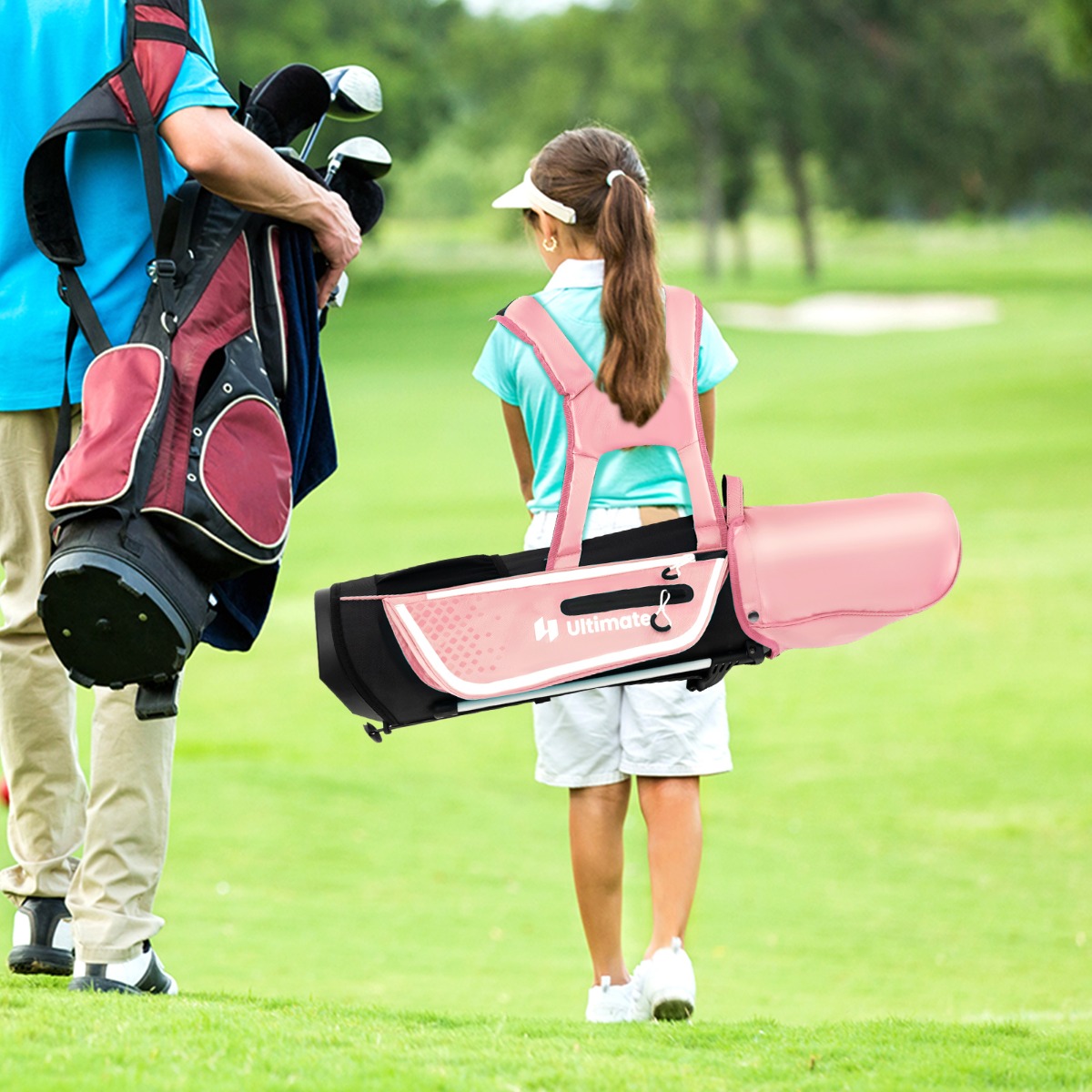 4-teiliges Kinder Golfschläger Set mit Golftasche & Regenhaube für Kinder von 8-10 Jahren Rosa