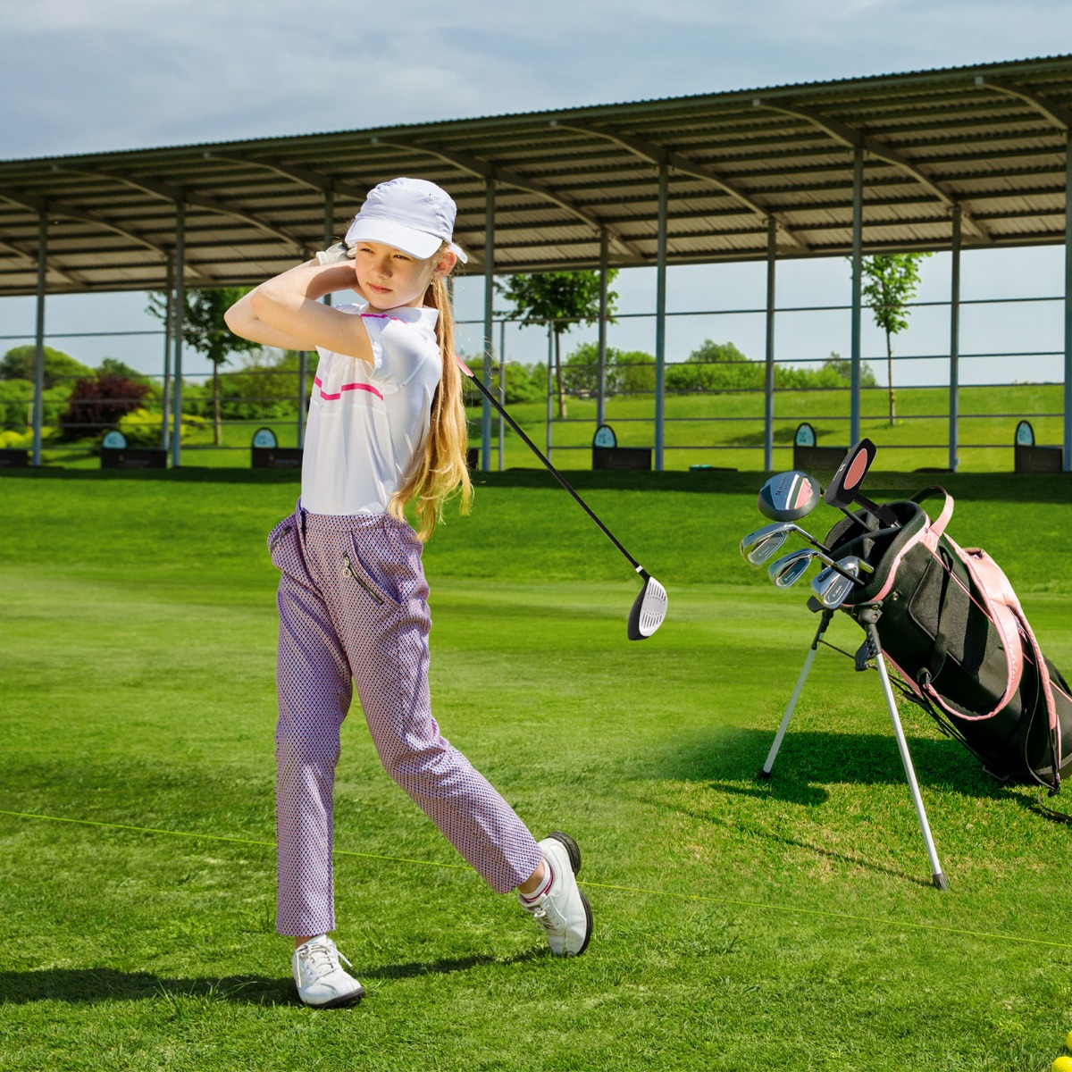 6-teiliges Kinder Golfschläger Set mit Golftasche & Regenhaube für Kinder von 11-13 Jahren Rosa