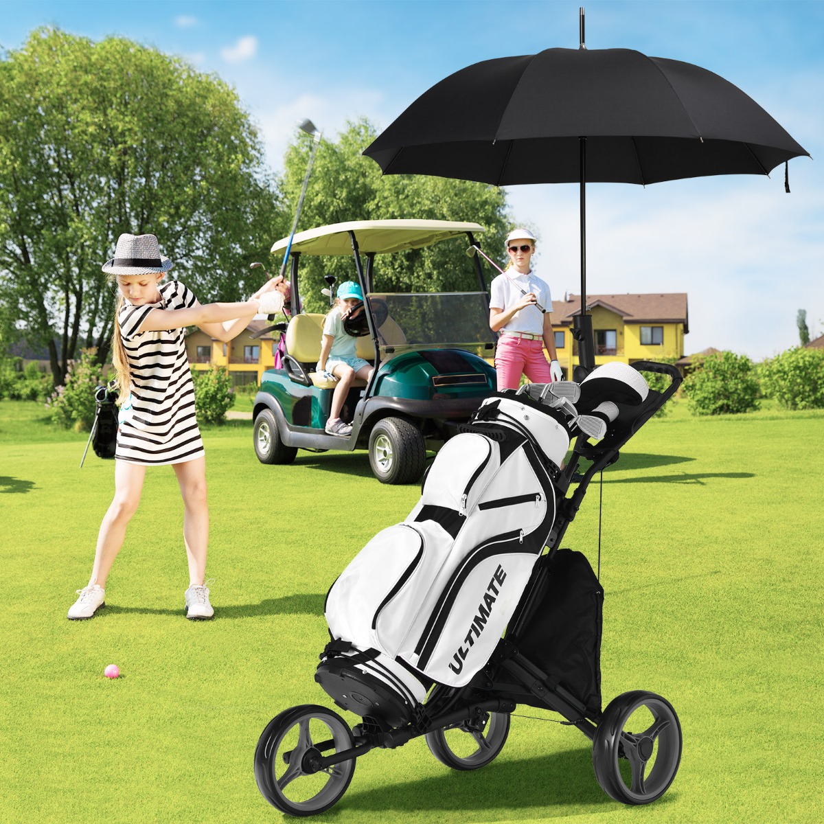 Golf Trolley 3 Rad Golftrolley Golfwagen Golf klappbar Golfcaddy Golf Push Cart aus Aluminum Grau