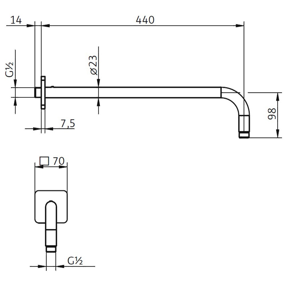 HSK Wandarm gebogen, mit Rosette Softcube