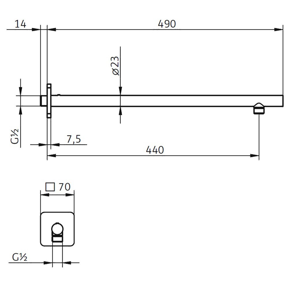 HSK Wandarm gerade, mit Rosette Softcube