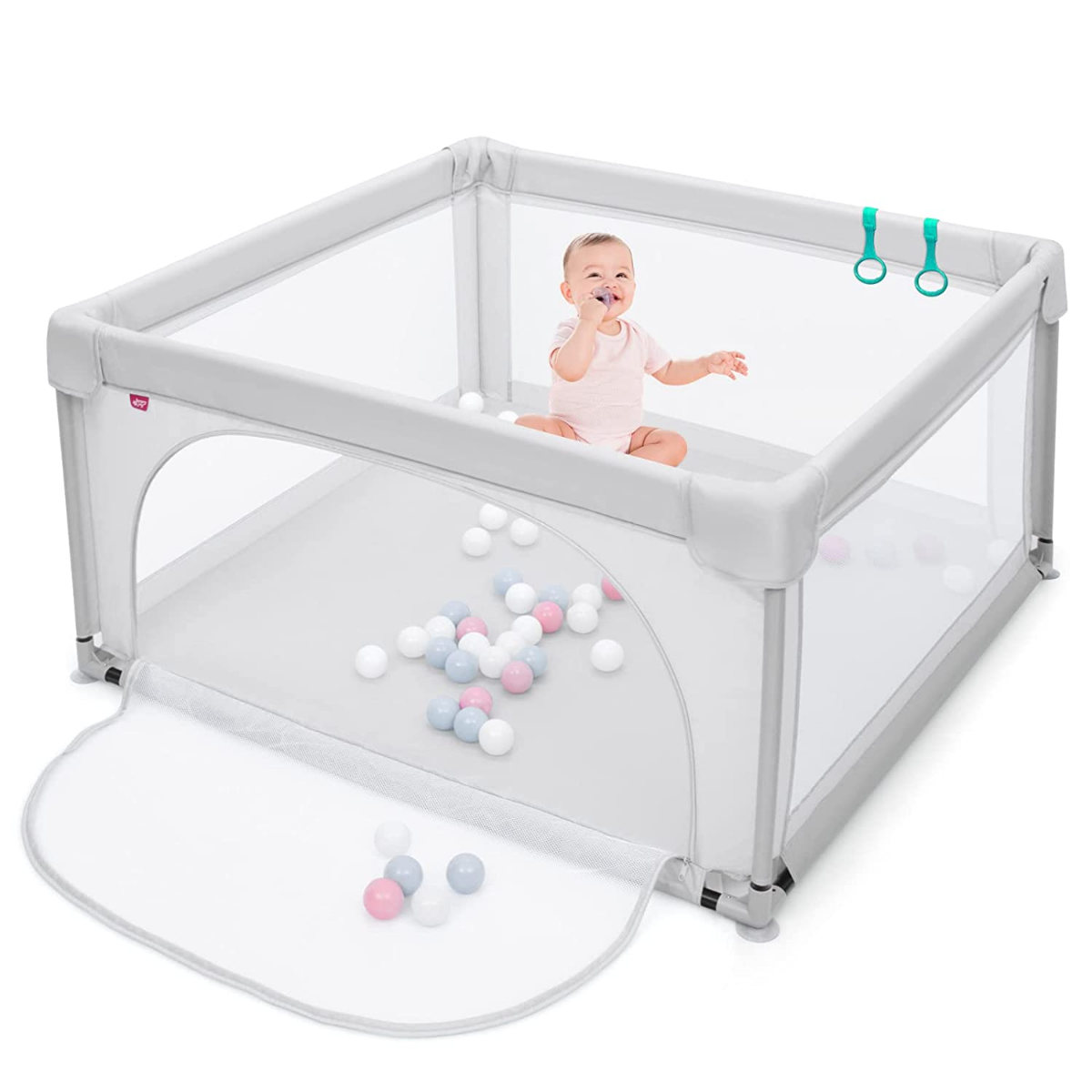 Baby-Laufstall Tragbarer Laufstall mit Sicherheitstoren 120 x 120 x 68 cm Grau