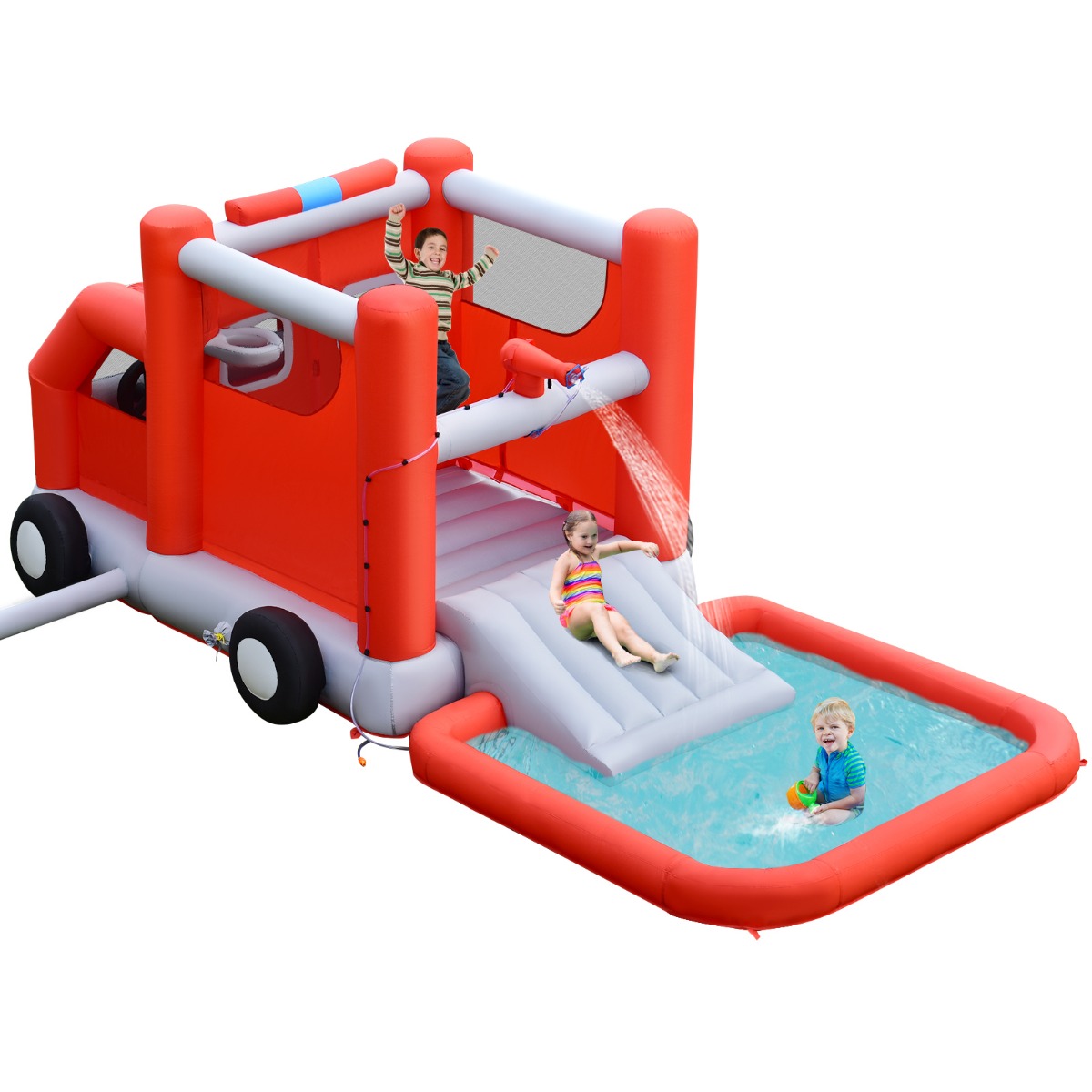 Kinder-Wasserrutsche im Feuerwehr-Stil mit Planschbecken 564 x 268 x 212 cm