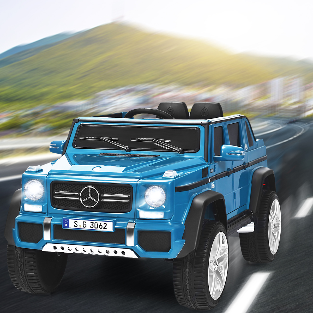 12 V Lizenzierter Mercedes-Benz Maybach Batteriebetriebener Jeep mit Federung 115 x 67 x 57 cm Blau