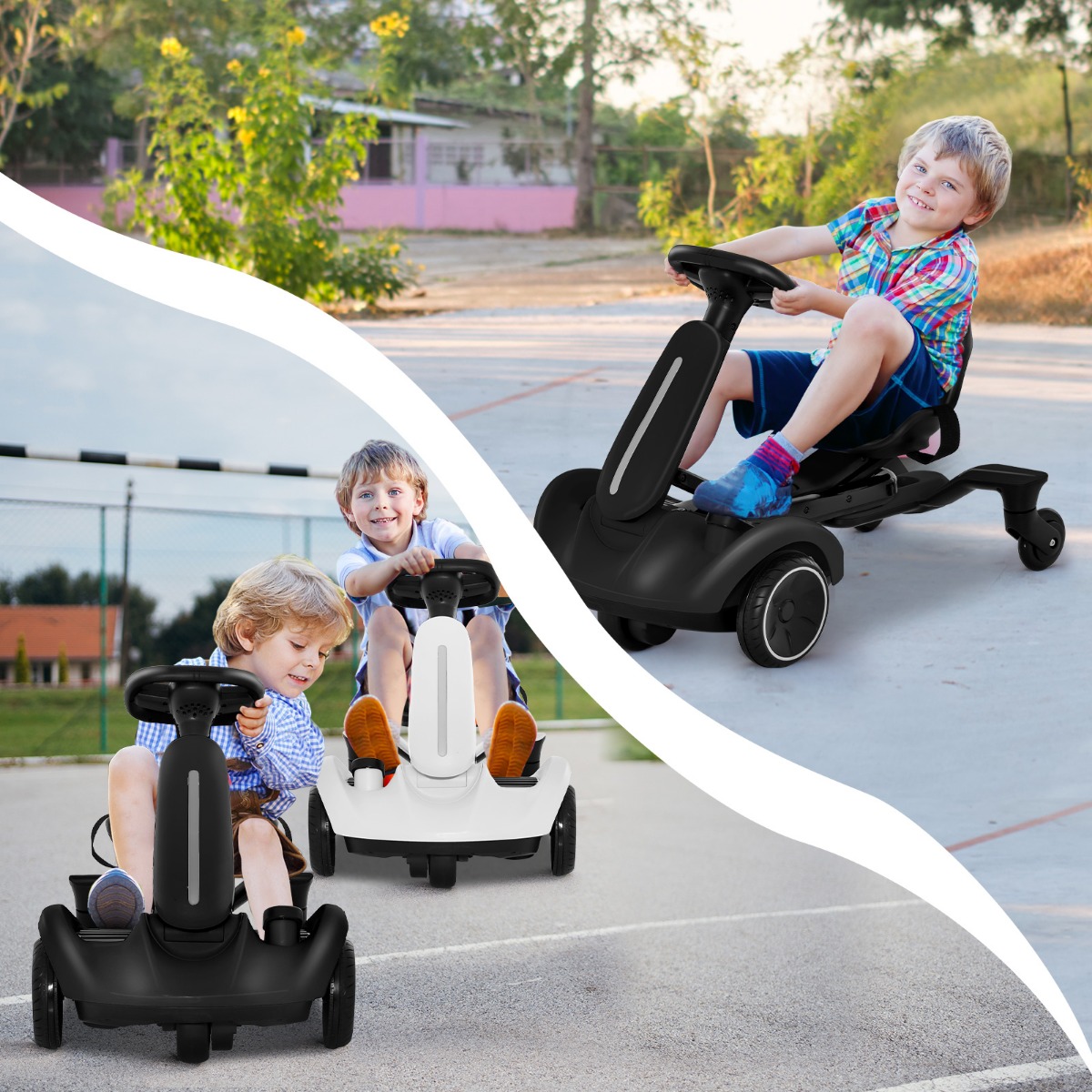 6V Gokart Elektro Driftauto für Kinder Elektro-Gokart mit 2-fach verstellbarem Sitz Schwarz