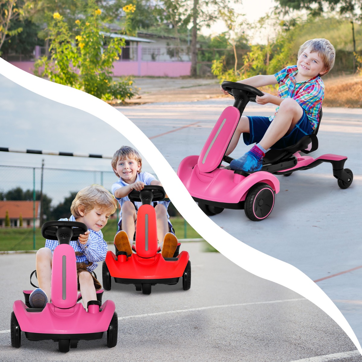 6V Gokart Elektro Driftauto für Kinder Elektro-Gokart mit 2-fach verstellbarem Sitz Rosa