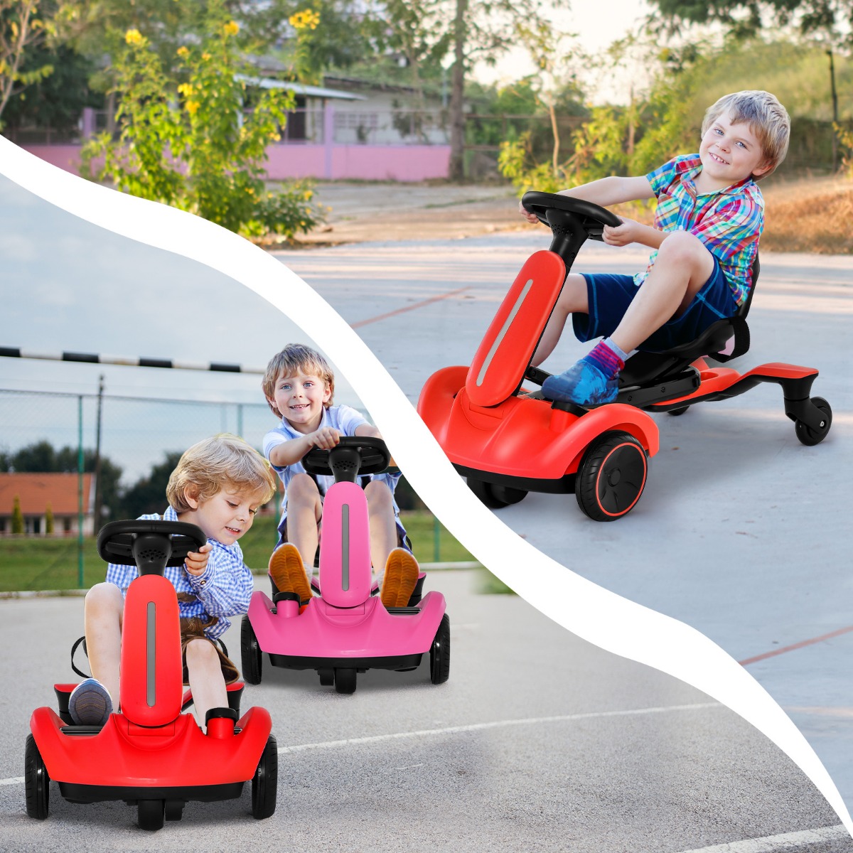 6V Gokart Elektro Driftauto für Kinder Elektro-Gokart mit 2-fach verstellbarem Sitz Rot