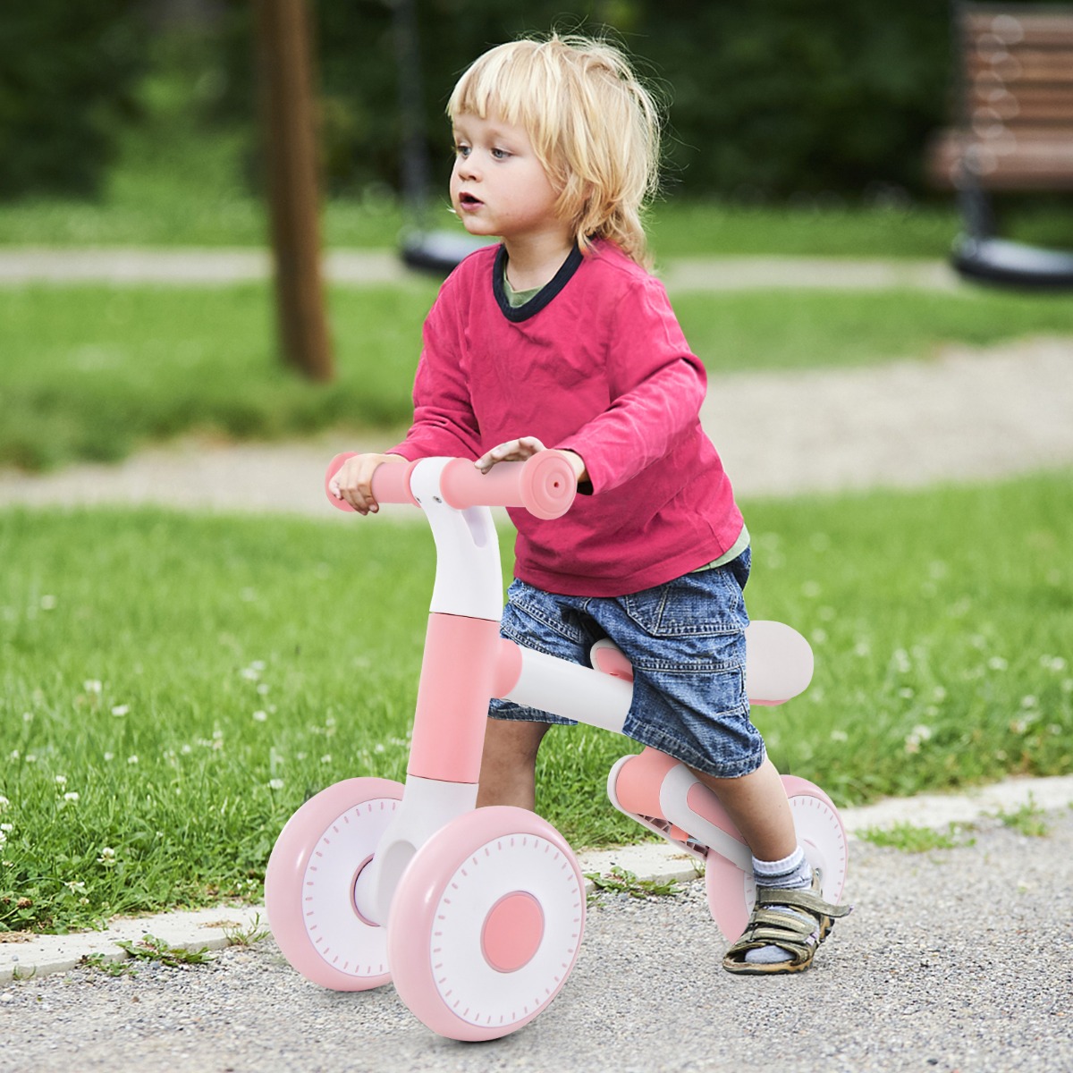 Kinder Laufrad mit Verstellbarer Sitzhöhe & Klappbarem Design Lauflernrad ab 1 Jahre Rosa