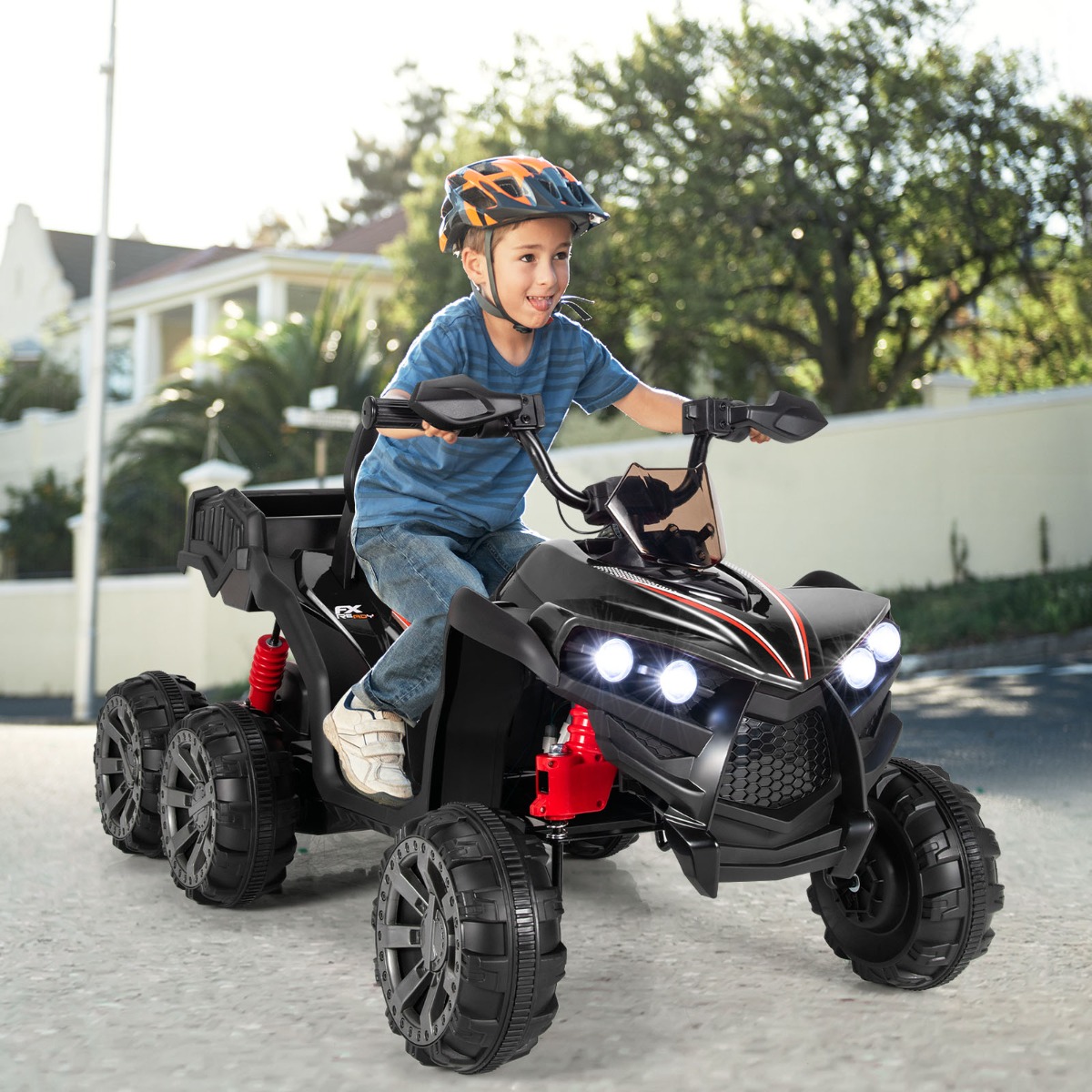 12V Elektro Kinderquad mit Stauraum & LED-Lichtern Mini Elektroquad 3-6 km/h Schwarz