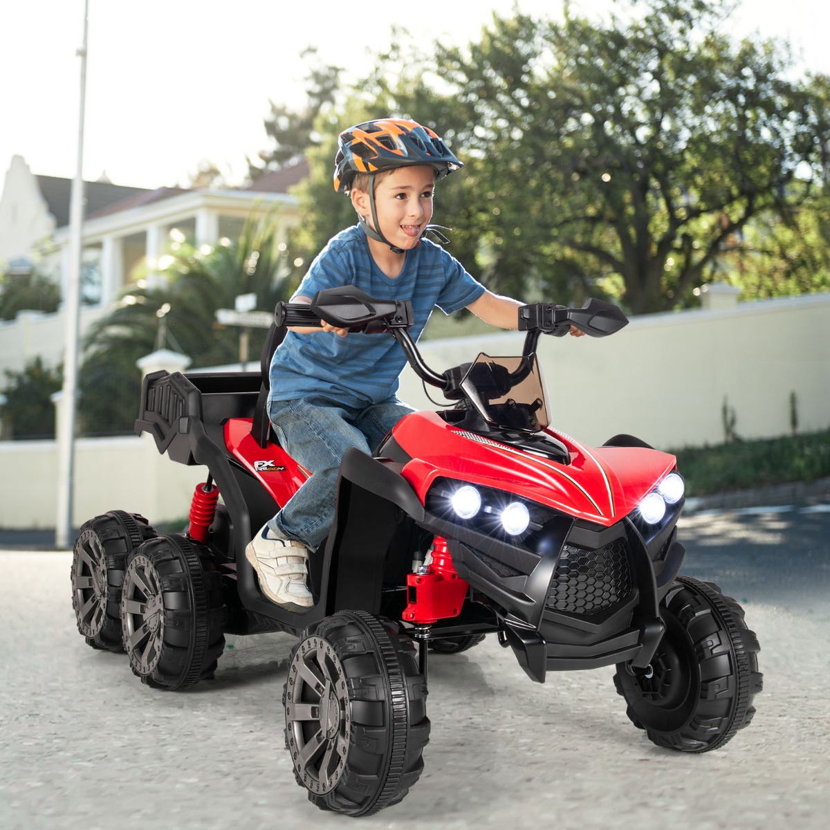 12V Elektro Kinderquad mit Stauraum & LED-Lichtern Mini Elektroquad 3-6 km/h Rot