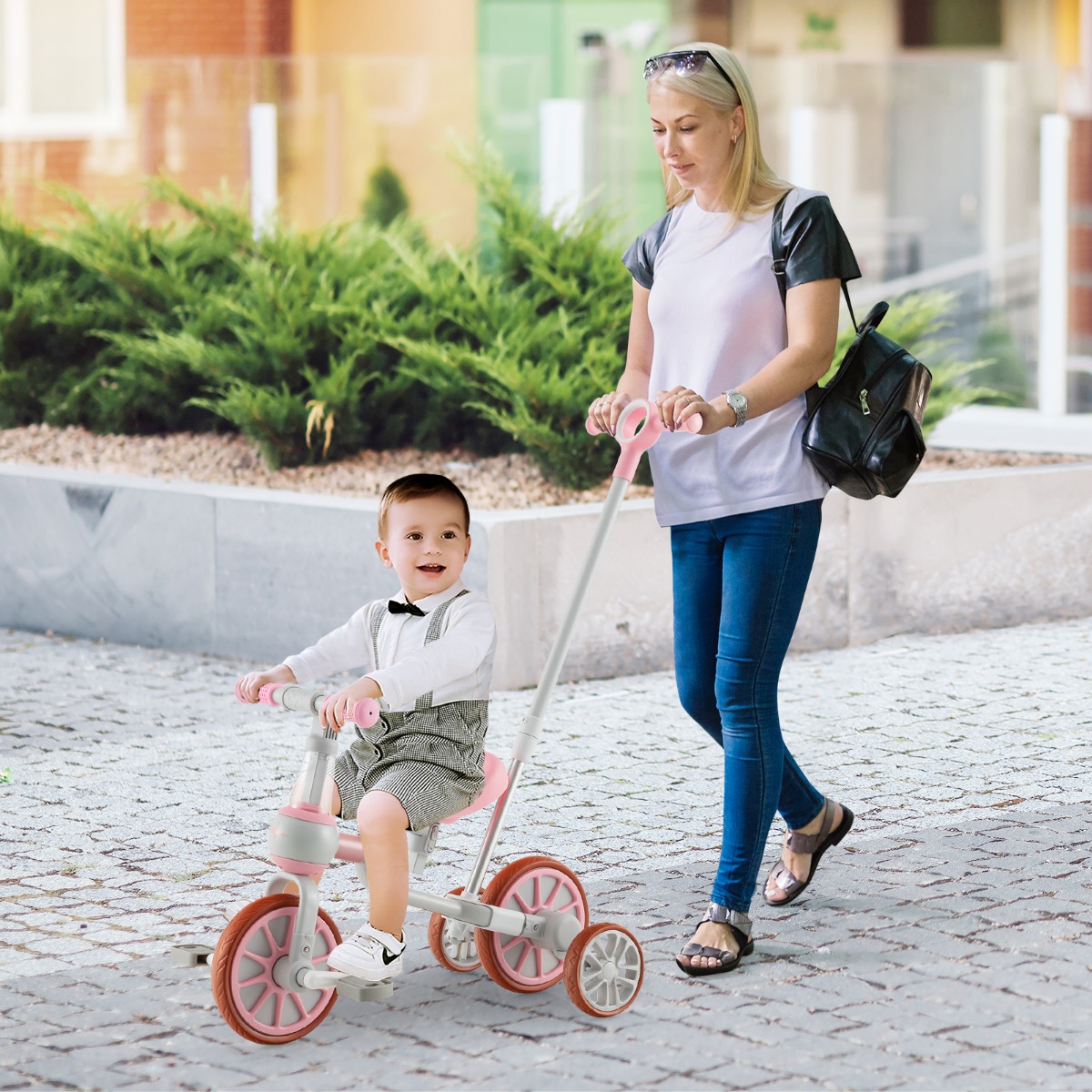 Kinderrad 4-in-1-Vorschulrad mit Eltern-Schiebegriff 37 x 72 x 101 cm Rosa