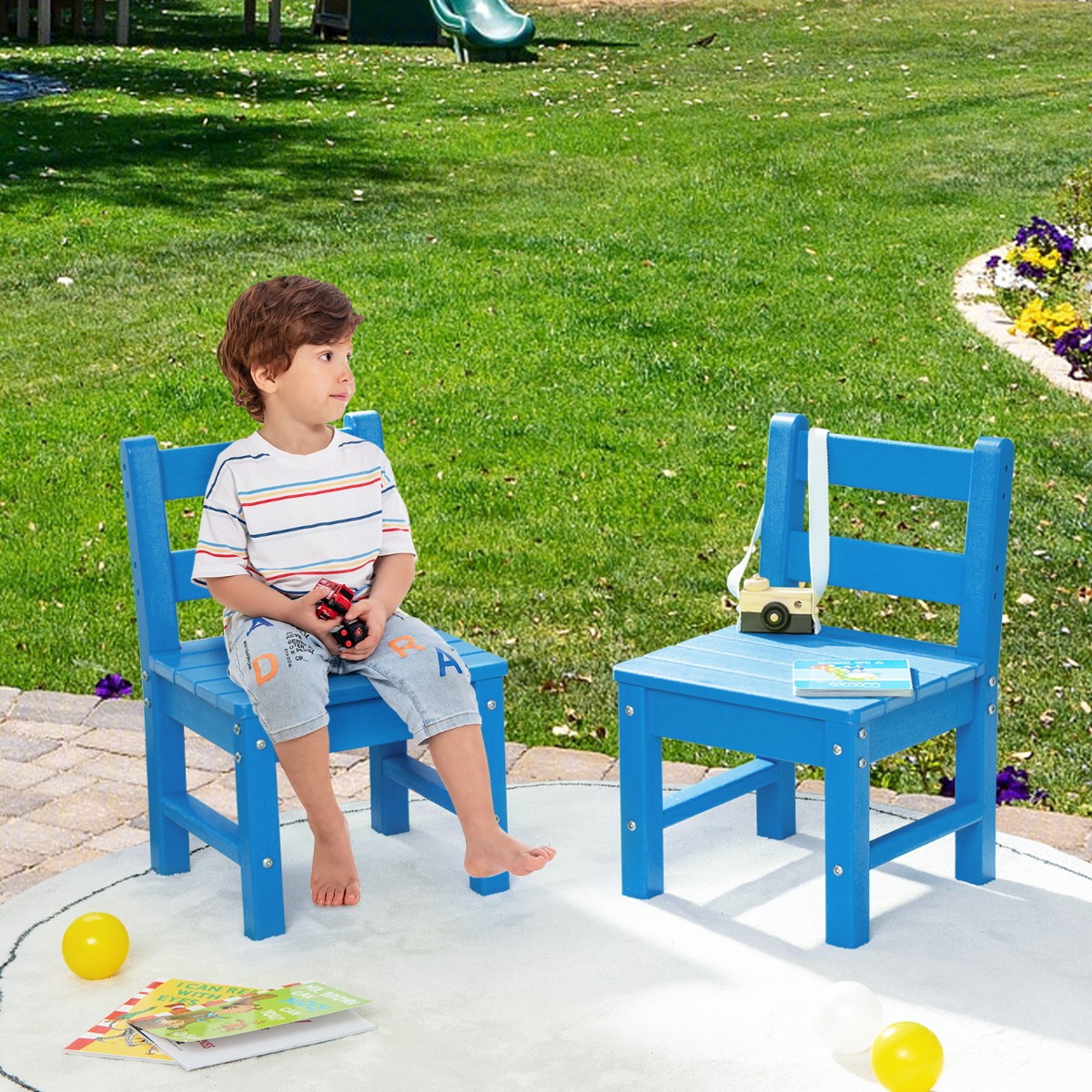 2 Kinderstühle für drinnen & draußen wetterfester strapazierfähiger Lernstuhl für Kleinkinder Blau