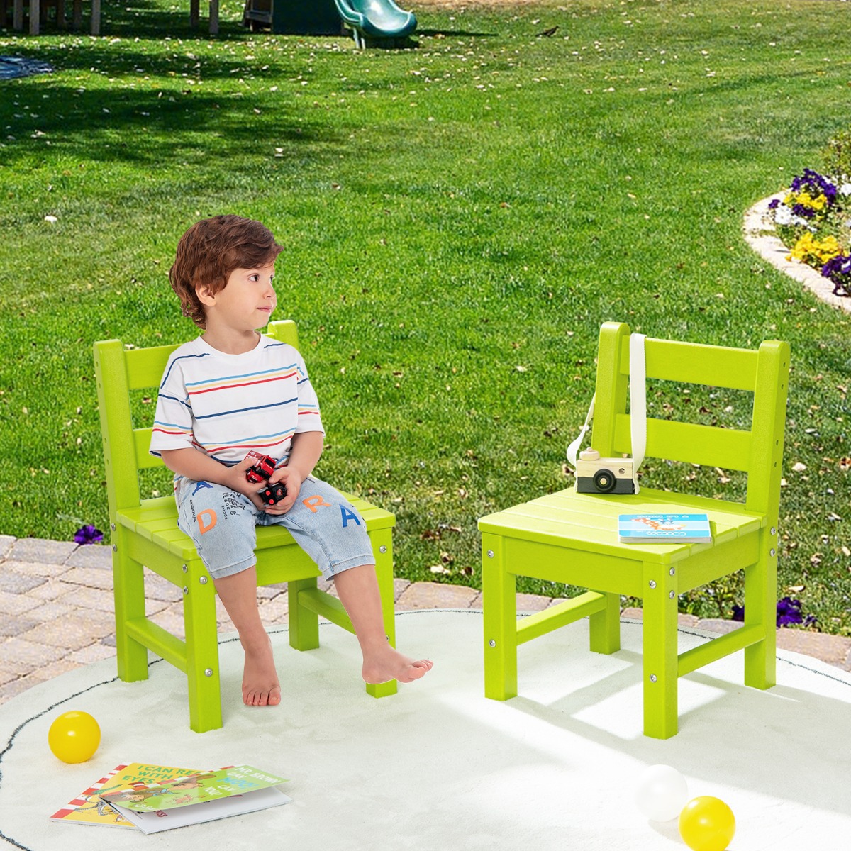 2 Kinderstühle für drinnen & draußen wetterfester strapazierfähiger Lernstuhl für Kleinkinder Grün