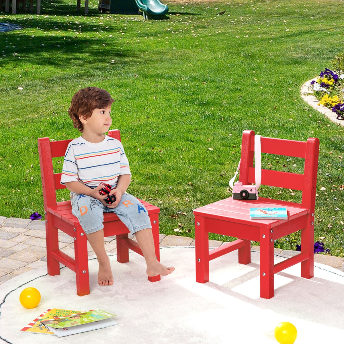 2 Kinderstühle für drinnen & draußen wetterfester strapazierfähiger Lernstuhl für Kleinkinder Rot