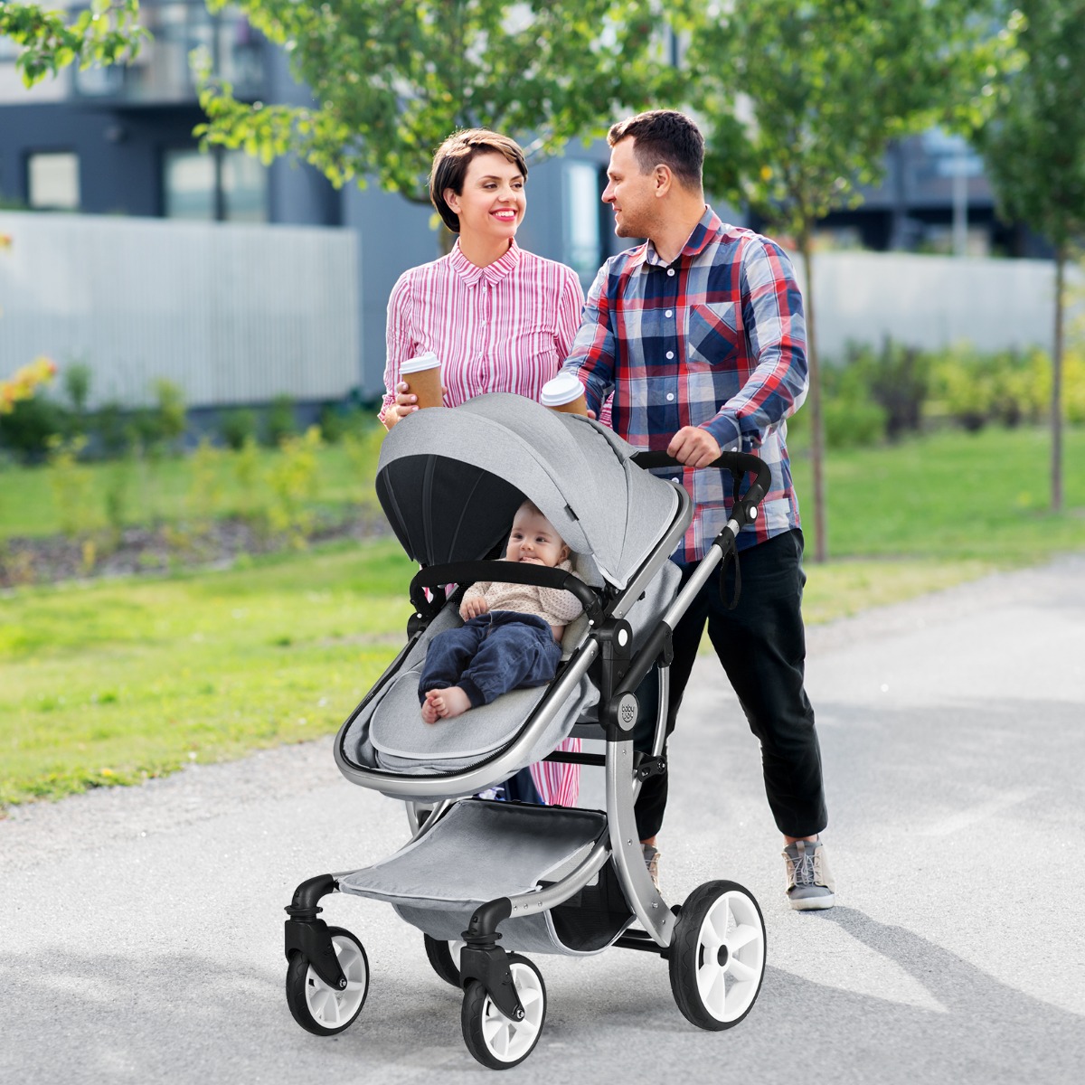 2 in 1 Kinderwagen faltbar Kombikinderwagen mit verstellbarer Rückenlehne Grau