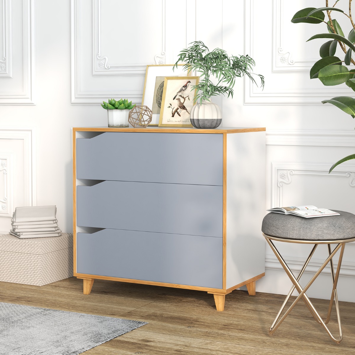 Kommode mit Schubladen Sideboard Holz Schubladenschrank für Schlafzimmer 75 x 42 x 75 cm Grau