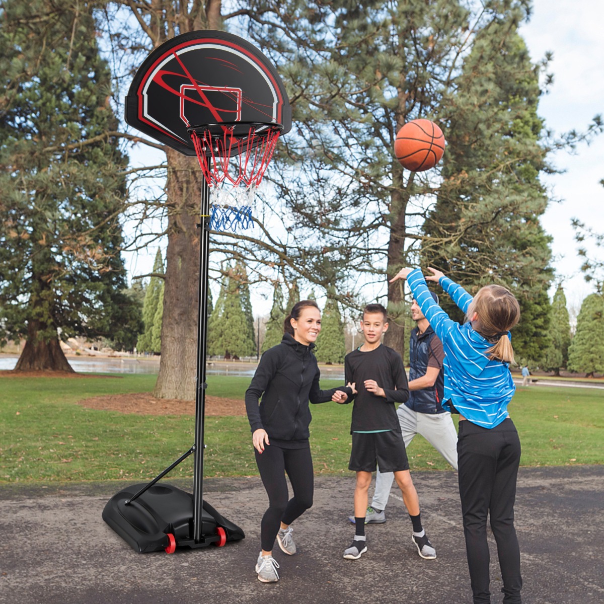 1,7–2,3 m Basketballständer mit Ring & Allwetternetz & Befüllbarer Basis & 2 Rädern