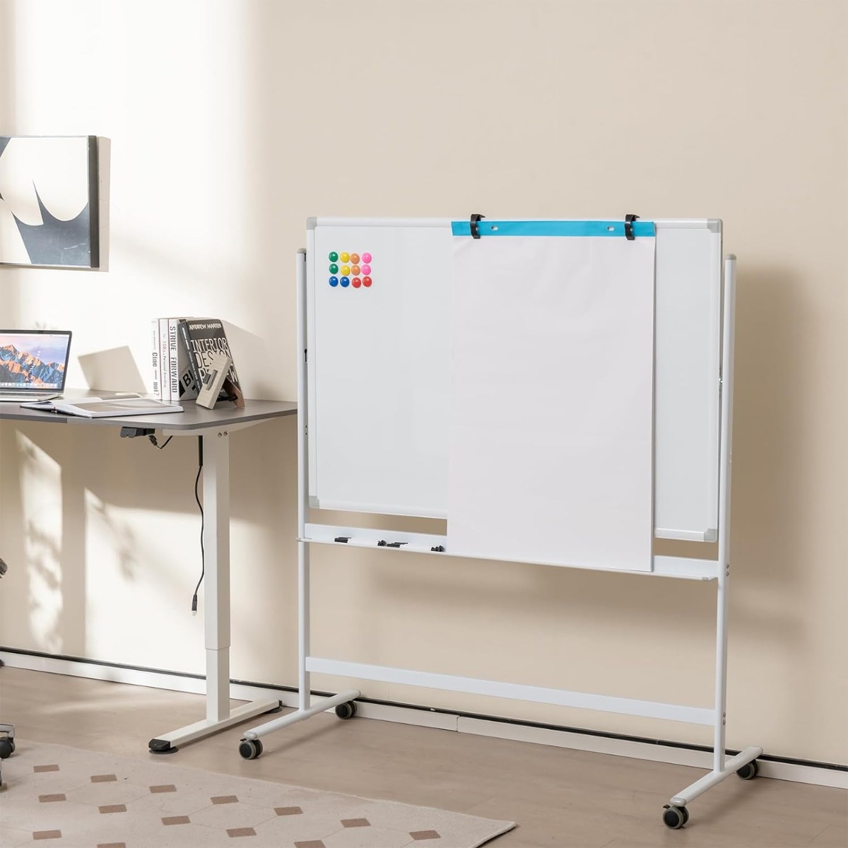 120 x 80 cm Doppelseitiges mobiles Whiteboard Höhenverstellbares Magnetisches Whiteboard Weiß