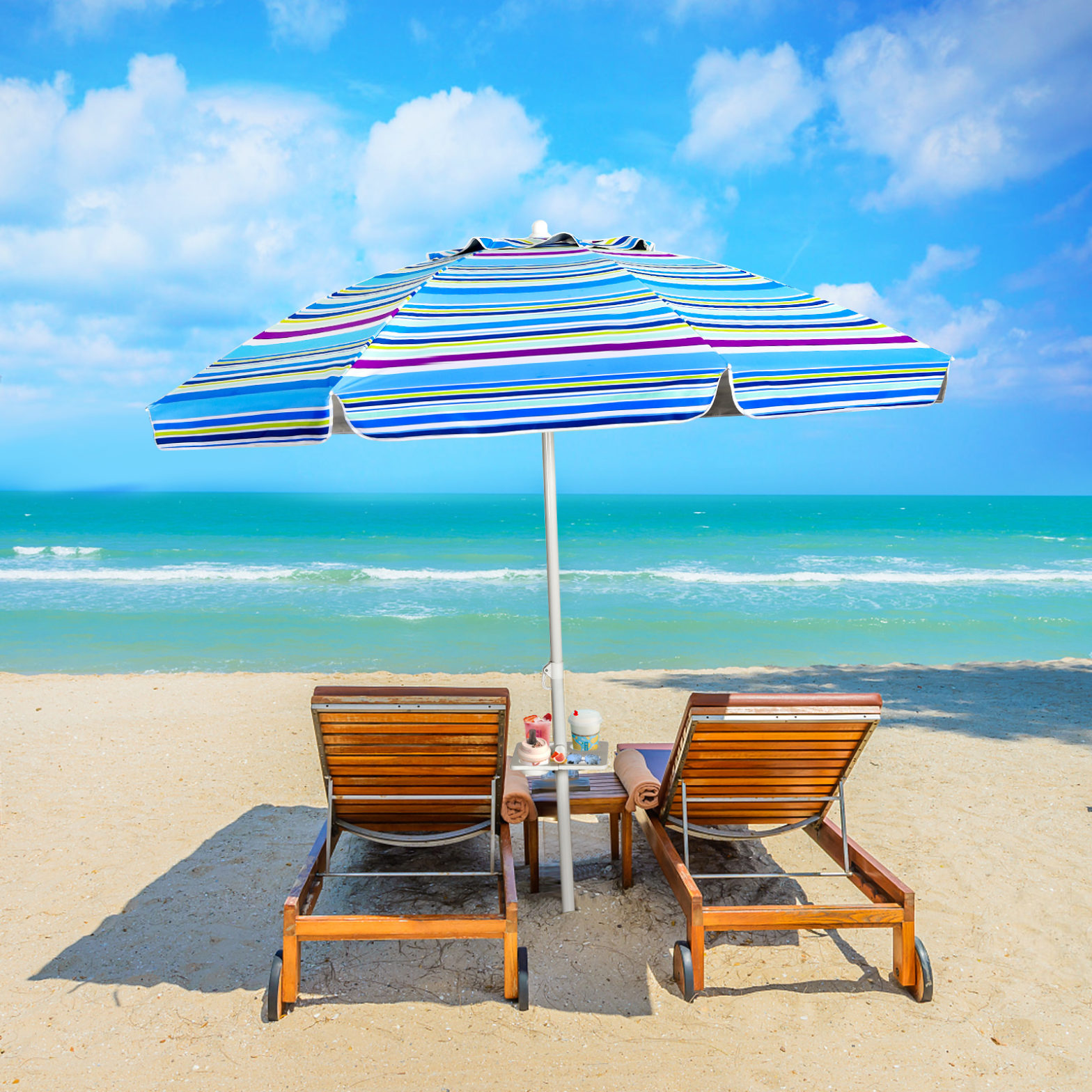 2,2 M Strandschirm UPF50 + Sonnenschutz Tragbarer Sonnenschirm Terrassenschirm-Hellblau