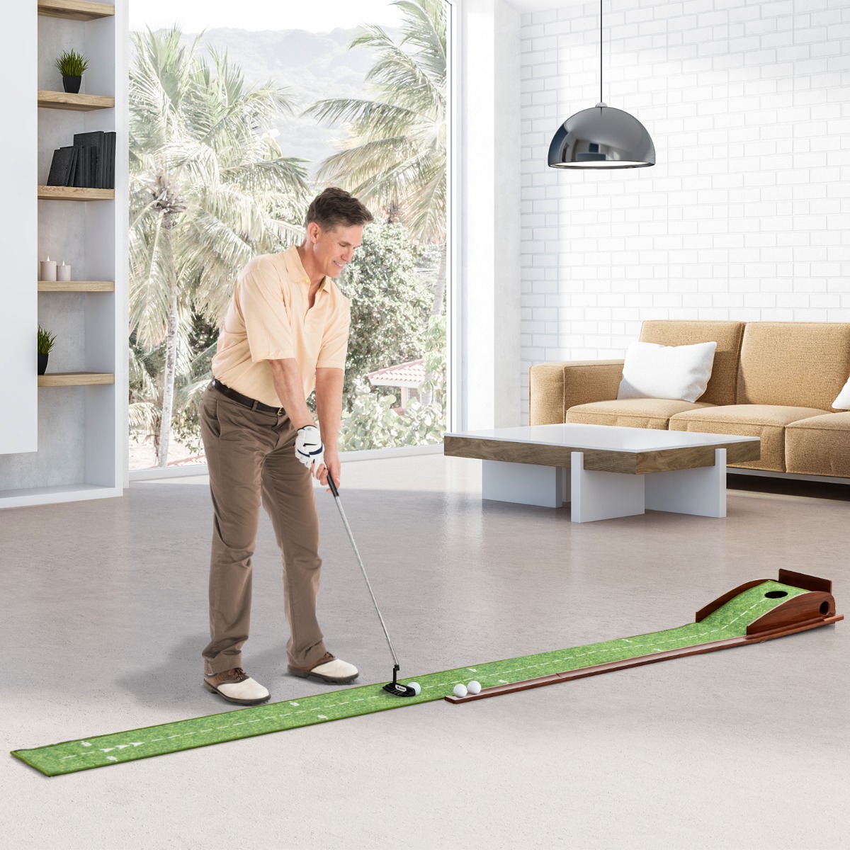 Golf Puttingmatte mit 1 Loch & 3 Golfbällen & Kunstrasen Golfmatte Putting Trainer Grün